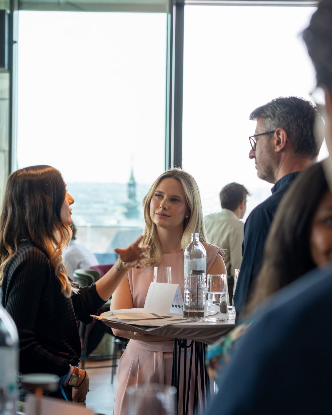 Antonia in conversation at an event